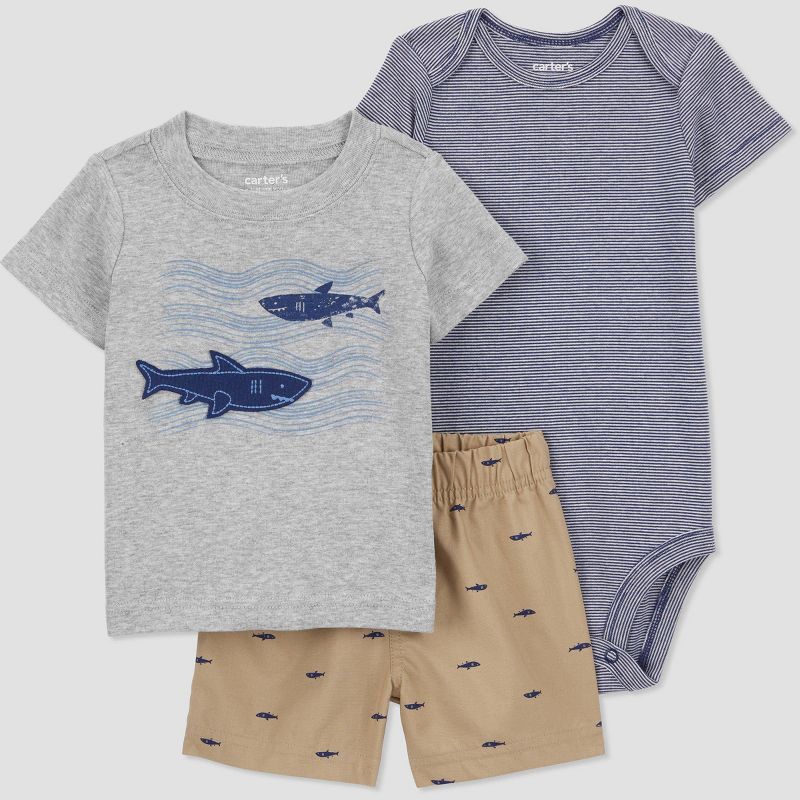 Carter's Just One You® Baby Boys' Sharks Top & Bottom Set - Blue/Khaki, 1 of 6