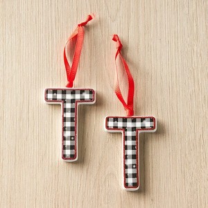 The Lakeside Collection Sets of 2 Buffalo Plaid Monogram Ornaments - D 2 Pieces - 1 of 4