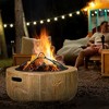 Outsunny Outdoor Fire Pit, 24 Inch Metal Wood Burning Fireplace with Spark Cover, Poker, Woodgrain Design for Patio, Picnic, Backyard, Light Brown - 3 of 4
