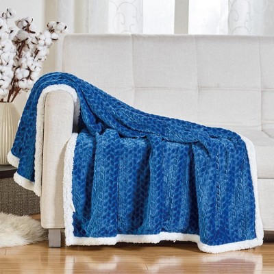 Soft Braided and Comfortable Plush All Season 50" X 60" Throw Blanket, Navy