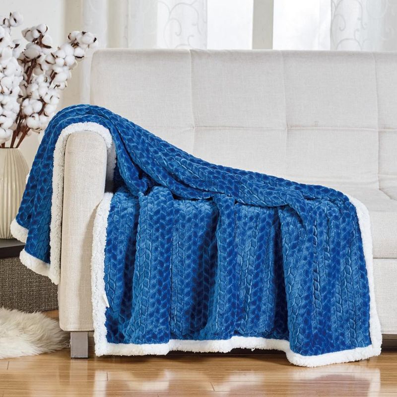 Soft Braided and Comfortable Plush All Season 50" X 60" Throw Blanket, Navy, 1 of 5