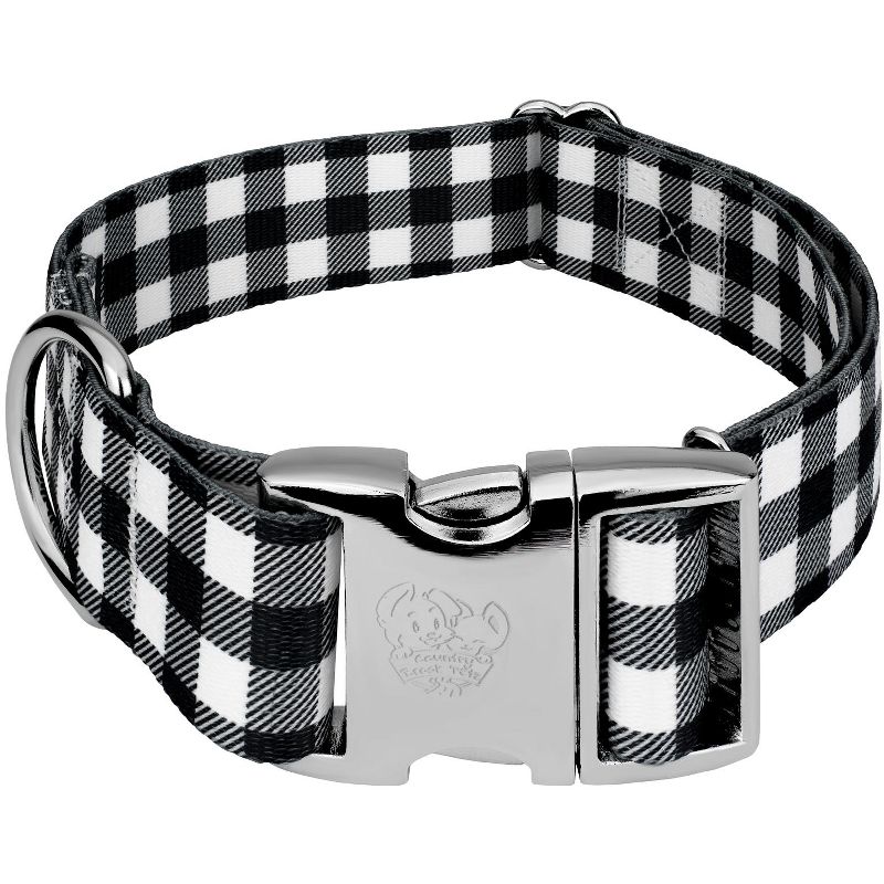 Country Brook Petz 1 1/2 Inch Premium Black & White Buffalo Plaid Dog Collar, 1 of 6
