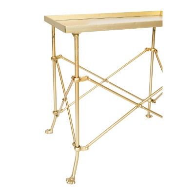 Vintage Gold Metal Rectangular End Table with Claw Feet