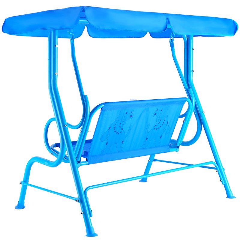 Costway Kids Patio Swing Chair Children Porch Bench Canopy 2 Person Yard Furniture blue, 2 of 11