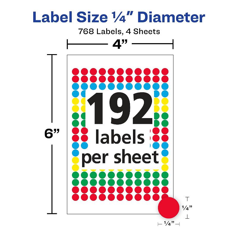 Avery Handwrite Only Removable Round Color-Coding Labels 1/4" dia Assorted 768/Pack 05795, 3 of 8
