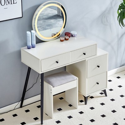 Vanity Table Modern with LED Mirror and Fluted Panel for Bedroom Makeup - 3irtyhousy