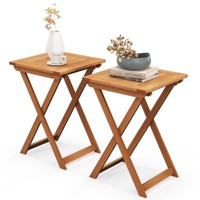 Tangkula 2PCS 20" Folding Table Outdoor Hardwood Bistro Table Slatted Tabletop Patio
