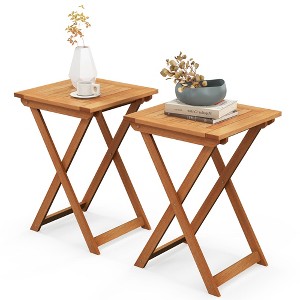 Tangkula 2PCS 20" Folding Table Outdoor Hardwood Bistro Table Slatted Tabletop Patio - 1 of 4