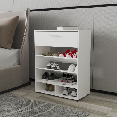 VYNXARIA FM Furniture Onawa Modern Shoe Rack - White, with Drawer and Scratch - Resistant Design