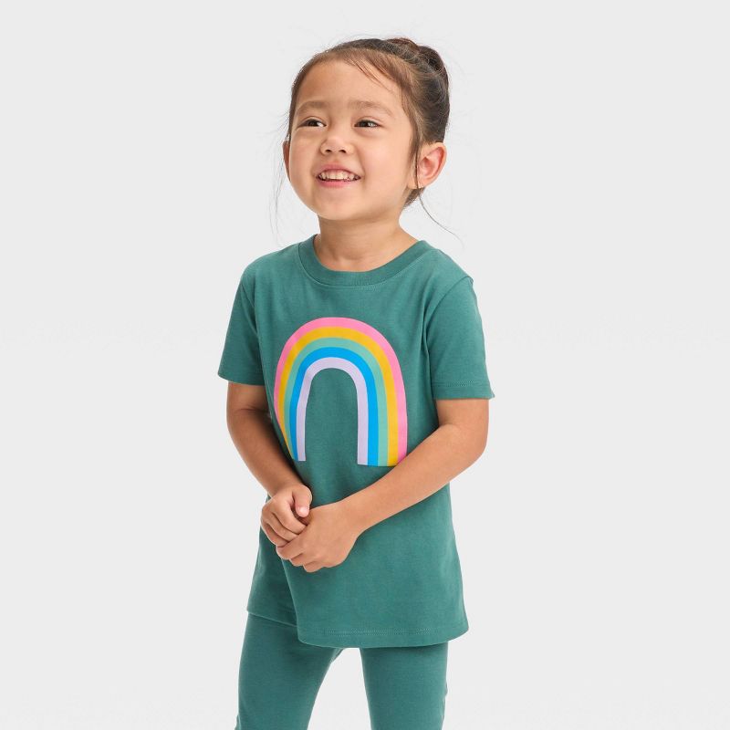 Toddler Girls' 'Rainbow' Short Sleeve T-Shirt - Cat & Jack™ Dark Green, 1 of 7