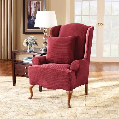Stretch Pique Chair Slipcover Garnet - Sure Fit: Elastic-Fit Bottom, Polyester & Spandex Blend, Indoor Use