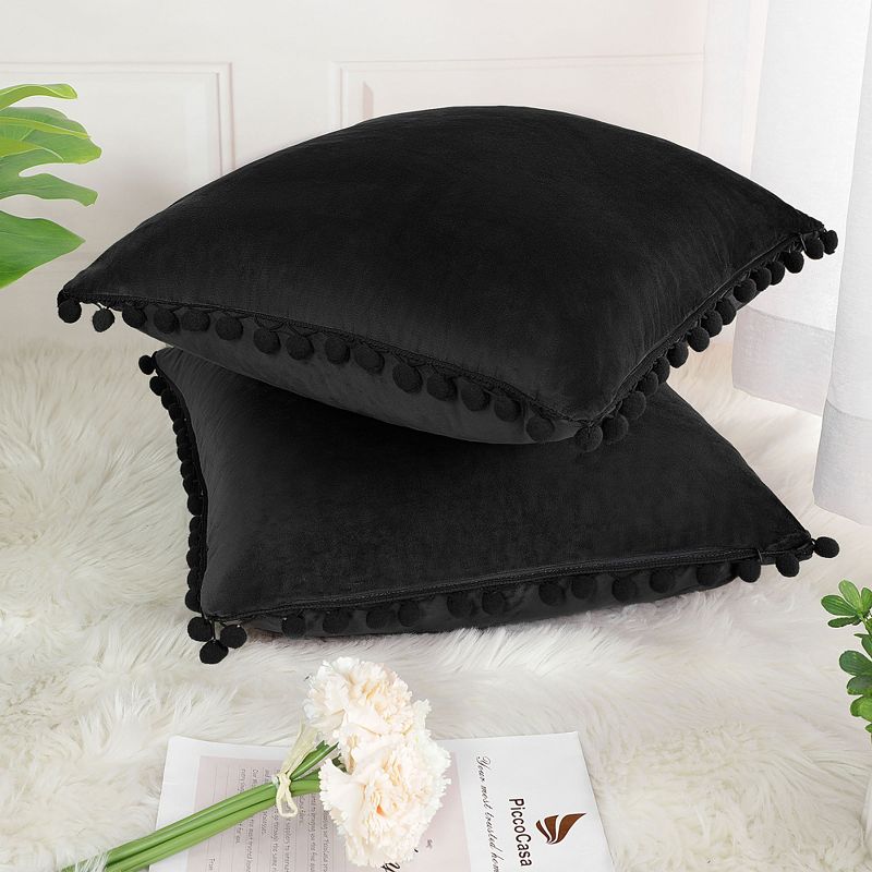 PiccoCasa Pom-poms Throw Pillow Cover Soft Velvet Decorative Cushion Covers 2 Pcs, 3 of 7