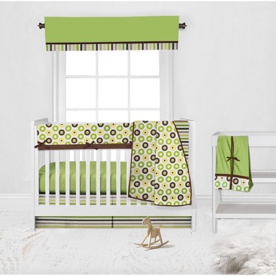 Bacati - Mod Dots Stripes Green Yellow Beige Brown 6 pc Crib Bedding Set with Long Rail Guard Cover