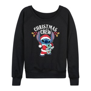 Women's - Lilo and Stitch - Christmas Crew Lightweight French Terry Wide Neck Long Sleeve Shirt - 1 of 4