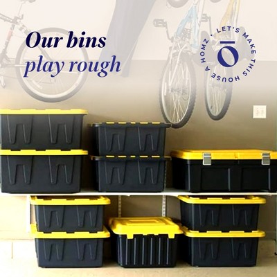 Heavy-Duty Stackable Black and Yellow Plastic Storage Totes