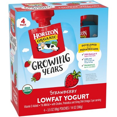 Horizon Organic Growing Years Low Fat Strawberry Kids&#39; Yogurt with DHA Omega-3 and Choline - 4ct/3.5oz Pouches