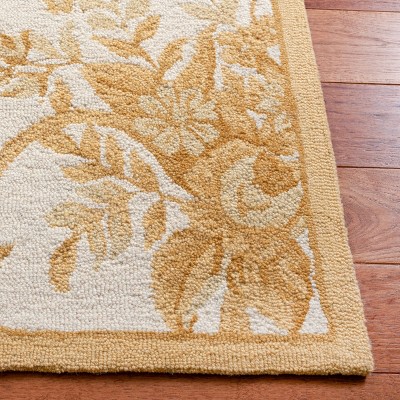 Ivory and Gold Hand-Knotted Wool Floral Area Rug