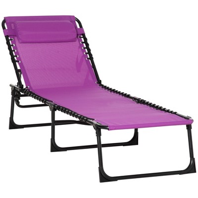 Folding Chaise Lounge Pool Chair with 4-Position Reclining Back, Pillow, Breathable Mesh & Bungee Seat
