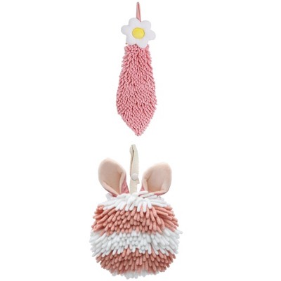 REGALWOVEN 2 Packs Soft Absorbent Flower and Rabbit Shape Decorative Chenille Hand Towel for Bathroom 6" x 15"/7" x 7"