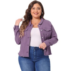 Agnes Orinda Women's Plus Size Classic Denim Long Sleeve with Pockets Fashion Jean Jackets - 1 of 4