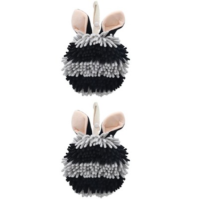 REGALWOVEN Cute Rabbit Shape Fluffy Chenille Soft Absorbent Hand Towel 2 Pcs