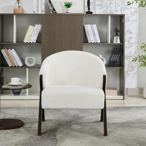 Teddy Accent Chair,Mid-Century Modern Wooden Accent Chair with Wood Legs,Comfy Upholstered Reading Leisure Chair for Living Room Bedroom Waiting Room - 1 of 4