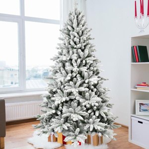 7ft Flocked Christmas Tree with 1514 Tips, Realistic PE+PVC Snowy Hinged Tree with Metal Stand, Full Artificial Xmas Tree for Holiday Decoration - 1 of 4