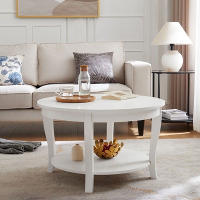 VYNXARIA 30" Round Wood Coffee Table with Open Storage Shelf - 2-Tier Accent Table for Living Room & Small Spaces (30 x 30 x 18 inches)
