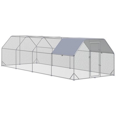 Pawhut Metal Chicken Coop Run With Cover, Walk-in Outdoor Pen, Fence ...