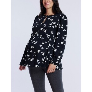 Women's Long Sleeve Empire Waist Keyhole Woven Blouse | Motherhood Maternity - 1 of 4