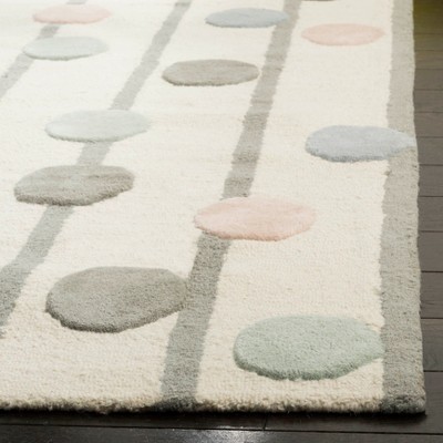Ivory and Multi Polka Dot Wool Kids Area Rug, 4' x 6'