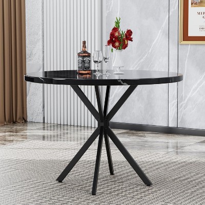 Hooseng 38.5" Round Dining Table Modern Style Kitchen Table With MDF Table Top And X-Shaped Pedestal Metal Legs, Small Bar Table For 2 To 4 People