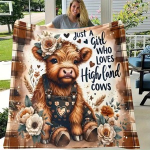 Lomsoe Cute Cow Flannel Blanket - Floral & Heart Print, Soft All-Season Throw for Camping, Sofa, Bed, Christmas Gift. - 1 of 4
