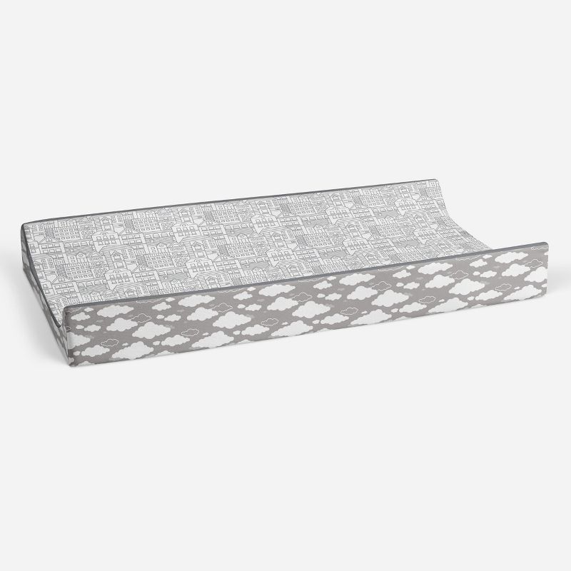 Bacati - Clouds in the City Gray Cityscape Quilted Changing Pad Cover, 3 of 10