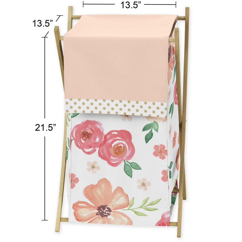 Sweet Jojo Designs Girl Laundry Hamper Watercolor Floral Peach Pink and Green, 5 of 7