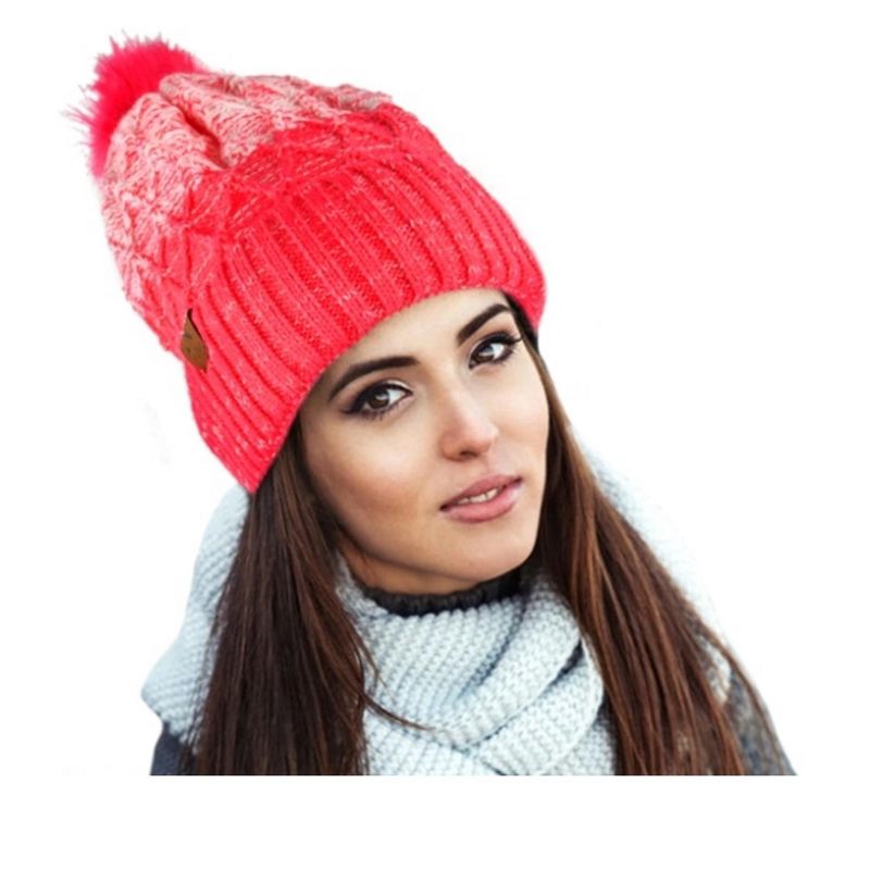 Women's Split-Toned Pom Pom Knit Winter Hat, 2 of 5