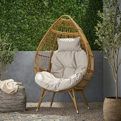 Coolbibila Outdoor Wicker Teardrop Chair With Cushion,Polyethylene Rattan Weaving Teardrop Chair,Patio Rattan Egg Chair With Metal Frame