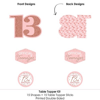 Big Dot Of Happiness 13th Pink Rose Gold Birthday Centerpiece Sticks - Set Of 15 Table Toppers - View #14