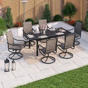 Captiva Designs 7pc Outdoor Patio Rectangle Metal Dining Table & Grayish Brown Textilene Swivel Chairs - 1 of 4
