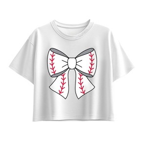 Girls' - Instant Message - Baseball Bow Short Sleeve Boxy Graphic T-Shirt - 1 of 3