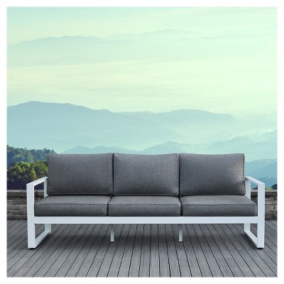 Baltic White Metal Outdoor Sofa with Gray Cushions