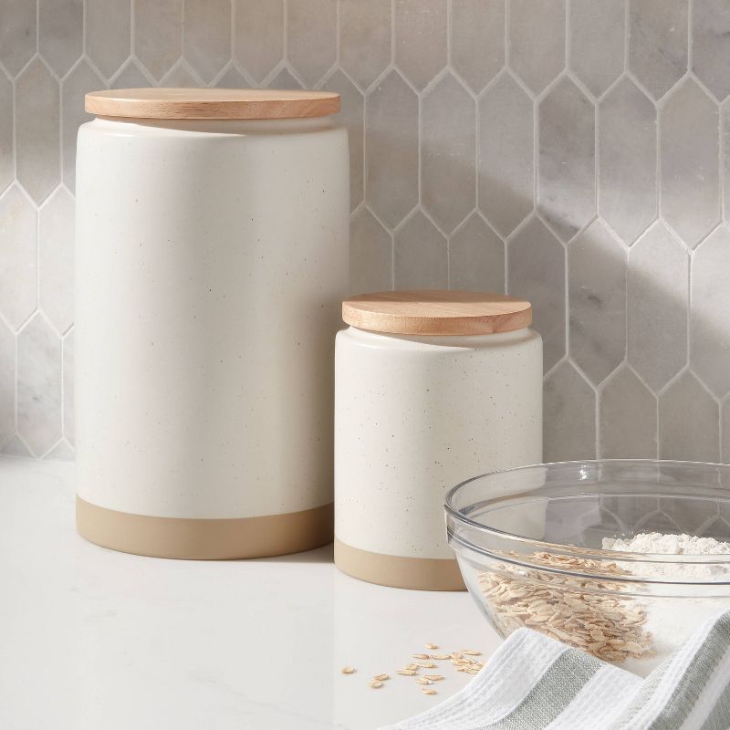 Camwood Collection Large Stoneware Canister with Wood Lid Cream - Threshold&#8482;, 3 of 5