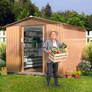 Bencmate Storage Sheds Outdoor Storage Room With All-Weather Design Metal Tool Shed For Backyard, Patio, Lawn, Brown, 101.18"*100.39"*70.28" - 1 of 4