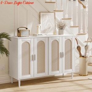 Dining Room Modern Natural Rattan Sideboard, 4-Door Buffet Cabinet with Power Outlet & Adjustable Shelves, Versatile Storage Solution - 1 of 4