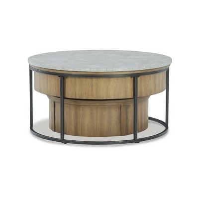 Fridley Round Gray and Brown Lift-Top Nesting Coffee Table Set