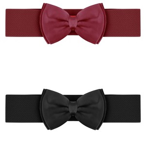 INSPIRE CHIC Women's PU Leather Elastic Band Bowknot Decor Stretch Belt 2 Pcs - 1 of 4