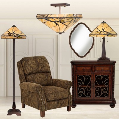 Tiffany Bronze 62" Floor Lamp with Stained Glass Shade