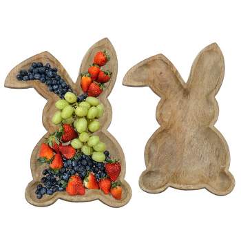 AuldHome Design Farmhouse Bunny Serving Trays (Nested Set of 2); Nesting Rabbit-Shaped Wooden Charcuterie Platters for Easter or Spring