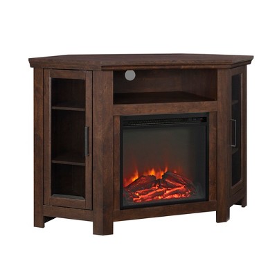 48" Corner Fireplace TV Stand with Faux Log Display, Glass Doors, and Storage for TVs up to 55" for Living Room and Bedroom