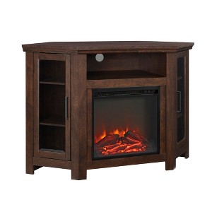 48" Corner Fireplace TV Stand with Faux Log Display, Glass Doors, and Storage for TVs up to 55" for Living Room and Bedroom - 1 of 4